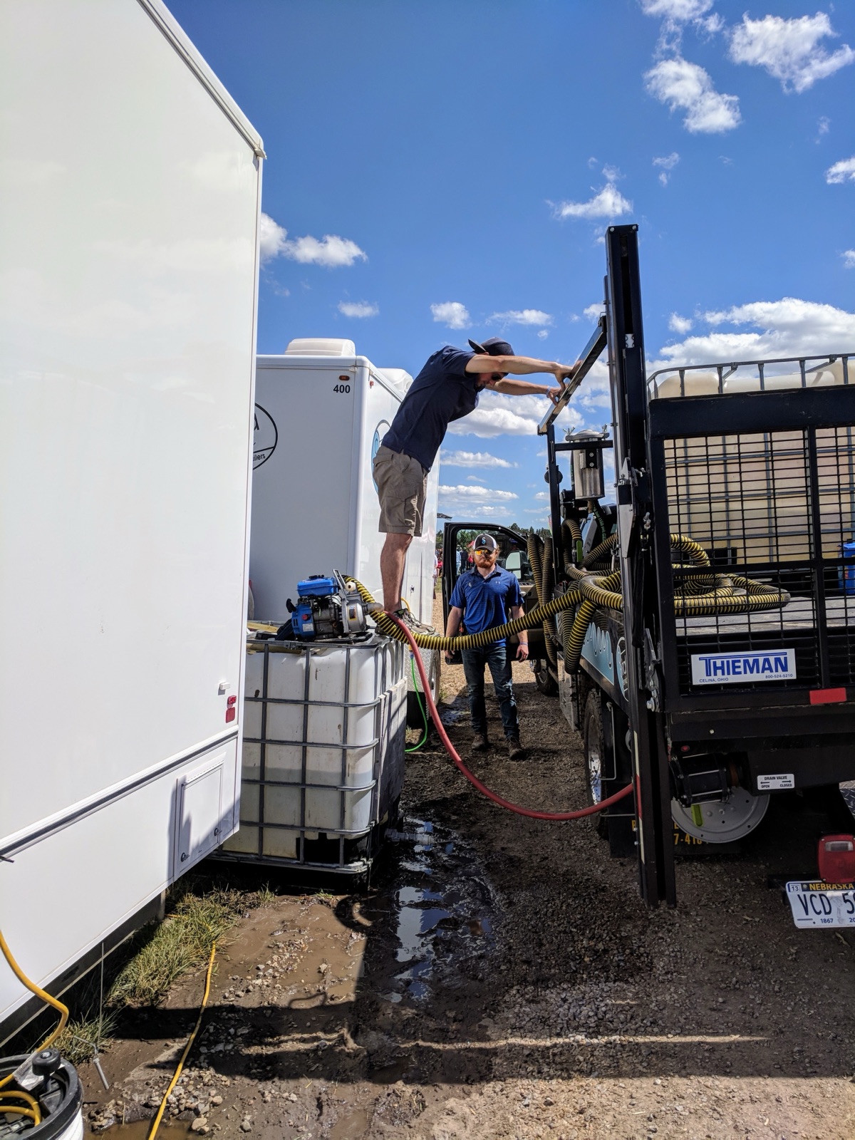 Service crew with pump truck